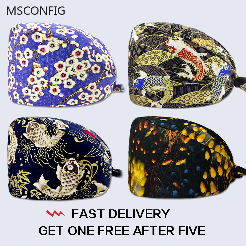 

Шапочка медсестринская из чистого хлопка с мультяшным принтом, Шапочка Хирургическая для домашних животных, ШАПОЧКА медицинская для стома...