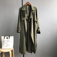 2022 trench coat for women streetwear polyester spring green long overcoat jacket autumn korean female fashion clothes with belt
