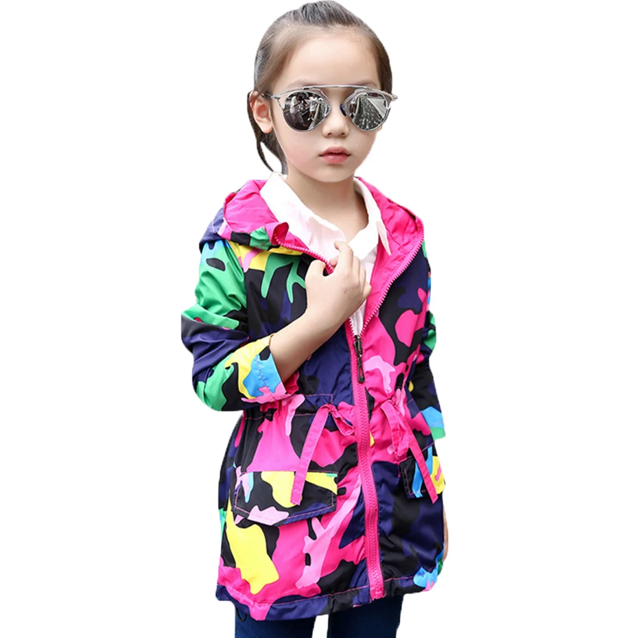 Детское пальто для девочек камуфляжная куртка детская ветровка с капюшоном и