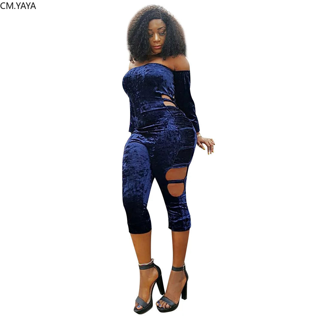 Женский бархатный комбинезон с вырезом лодочкой длинным рукавом и длинными