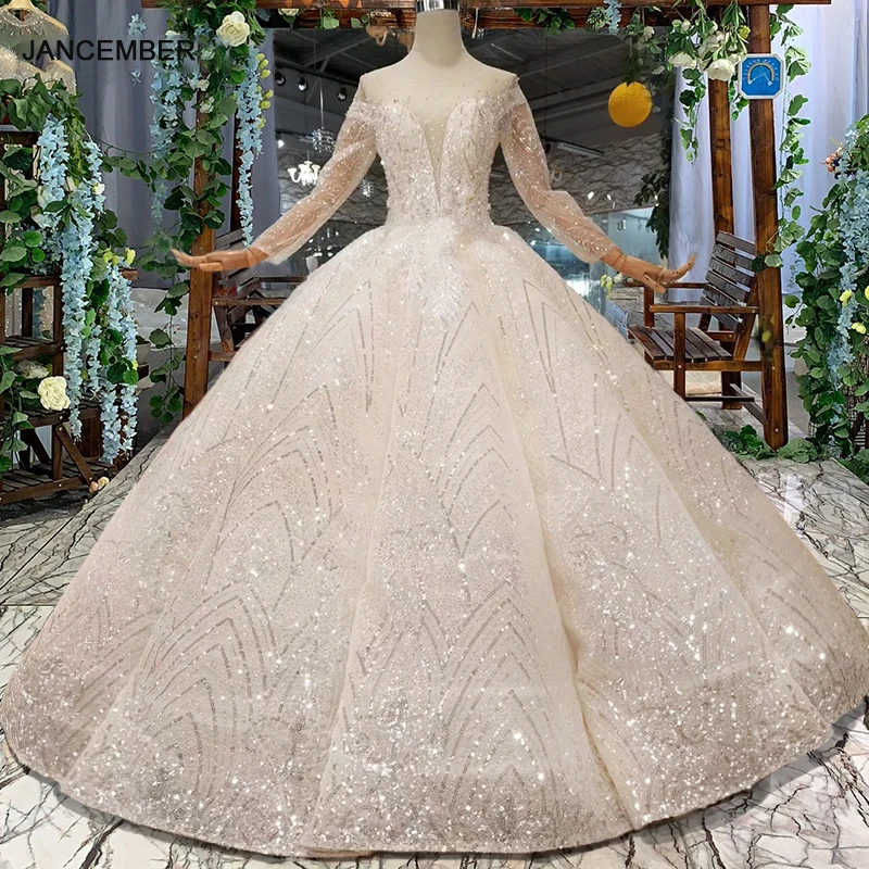 HTL048 International new material wedding dresses with glitter o-neck swollen ball gown hot sale 2020 floor length | Свадьбы и
