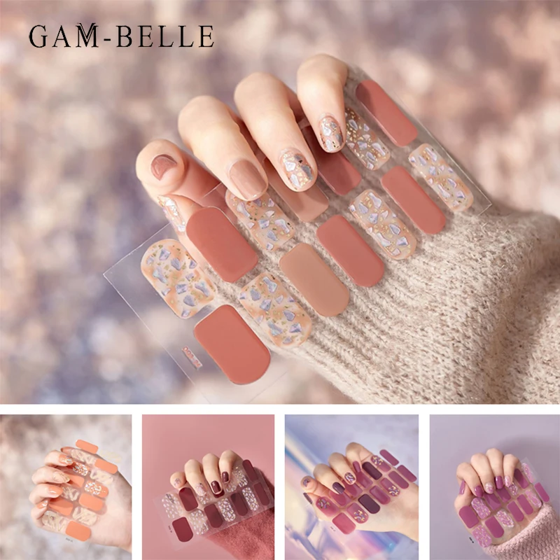

GAM-BELLE блестящие градиентные цветные наклейки для ногтей Элегантный Полный Чехол для ногтей Обертывания водостойкий лак для ногтей наклейк...