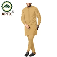 african clothes for men dashiki solid color rich bazin crew neck long sleeve casual plus size robe 2 piece set top and pants