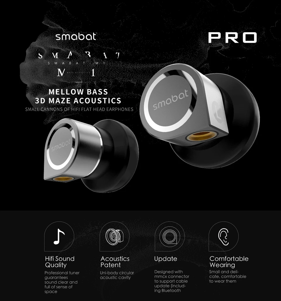 Smabat M1 Pro наушники-вкладыши HIFI металлические наушники с ЧПУ 14,2 мм Dynamiy MMCX посеребренный кабель Лабиринт Дизайн ST-10 ST10 BK PK PK2
