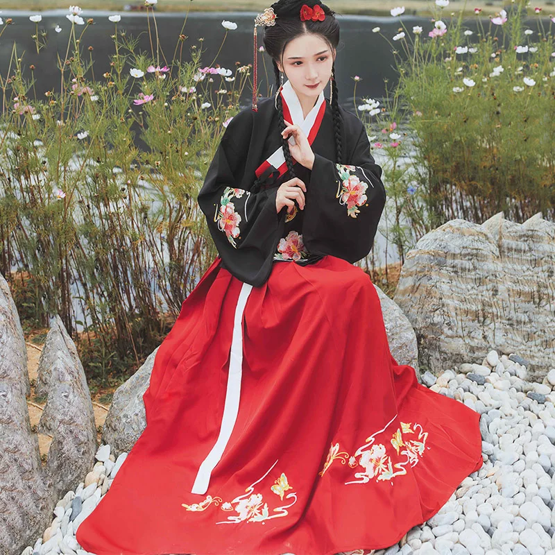 Традиционный китайский Hanfu для женщин тонкая вышивка топы Юбки династии Тан Цин представление одежда Народный танцевальный костюм DN4125