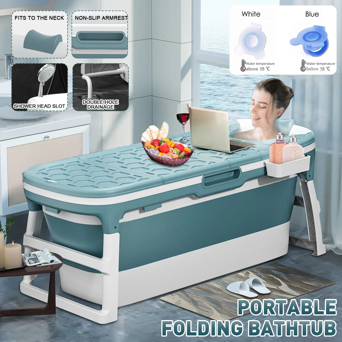 

1.17/1.38m Large Portable Adult Bathtub Folding Shower Household Collapsible Swimming Sauna Spa Tub Bath Freestanding With Cover