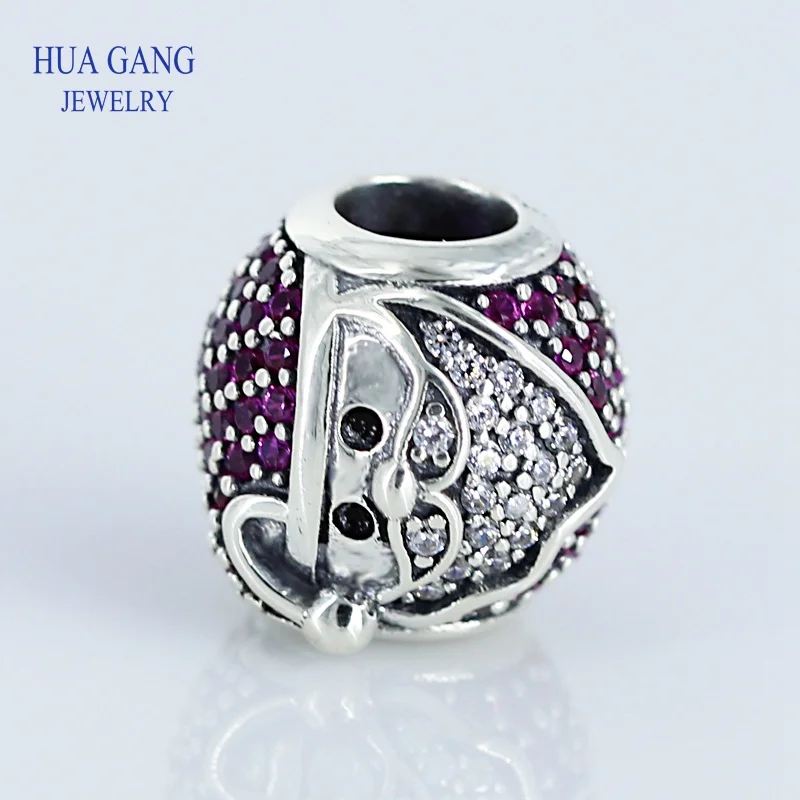 

100% 925 Sterling Silver Sparkling Jolly Santa Charm Red Clear CZ Original Women's Jewelry Free Shipping 796385CZR