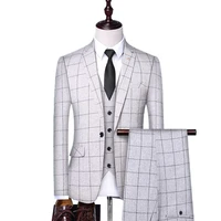 men 3 pieces suit spring autumn plaid slim fit business formal casual check suits office work party prom wedding groom