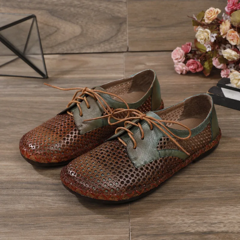 Johnature обувь на плоской подошве Женская смешанных Цвета натуральная кожа полые 2021