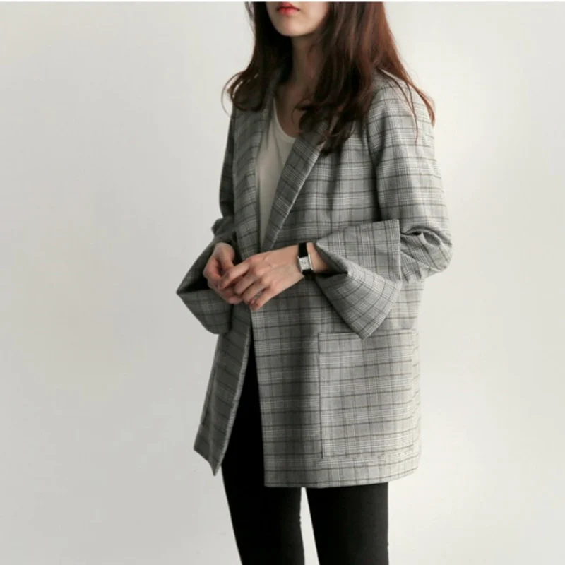 Женский блейзер с поясом-бантом Офисная куртка серого цвета в клетку Элегантная