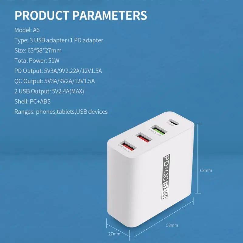 

Universal PD Fast Charger Adapter Quick Charging Plug for iPhone Max Fast Charger 5V 2.4A
