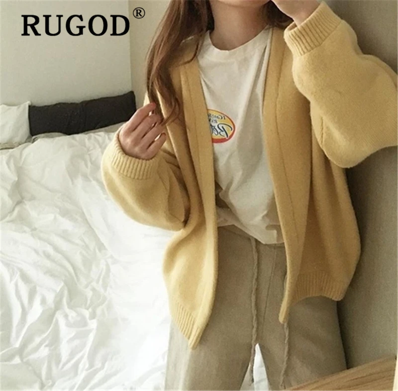 RUGOD корейский шикарный однотонный кардиган свитер элегантный длинный рукав осень-зима теплый толстый уличная одежда пальто свитер Харадзюку