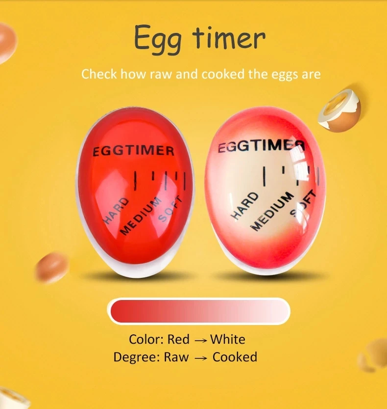 

1pcs Egg Perfect Color Changing Timer Yummy Soft Hard Boiled Eggs Cooking Kitchen Eco-Friendly Resin Egg Timer Red Timer Tools