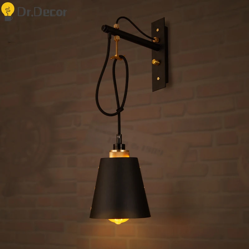 

Vintage Kitchen Lamp LED Warm Light Black Iron Wall Lamps Industrial Decor Wall Lamp Bedside Bar Restaurant Cafe Loft Wall Light