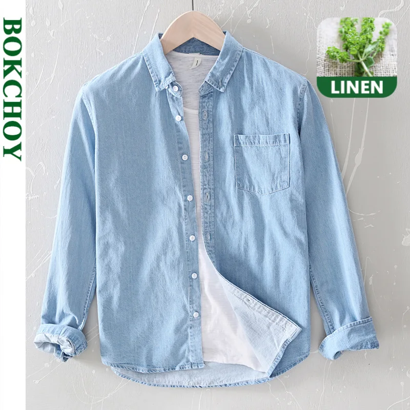 

Cotton Linen Men Shirt Breathable Men Long Sleeve Shirt 2020 New Casual Shirts Cowboy Shirt Thin