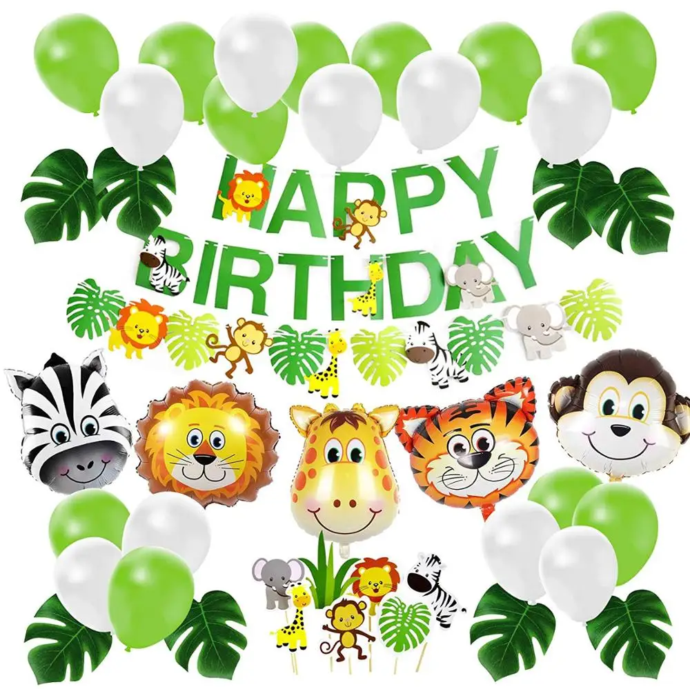 

Jungle Party Safari Party Animal Tiger Lion Monkey Zebra Cow Giraffe Helium Balloons Zoo Theme Birthday Party Decorations Kids