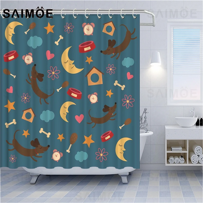 Занавеска для душа SAIMOE такса s мультяшная коричневая зеленая водонепроницаемая