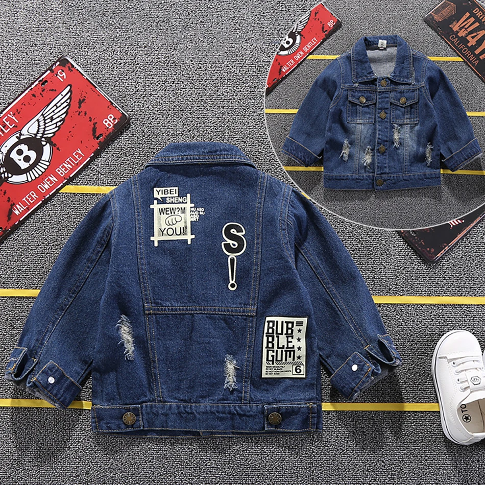 Джинсовая куртка с мультяшным рисунком для мальчиков и девочек джинсовые пальто
