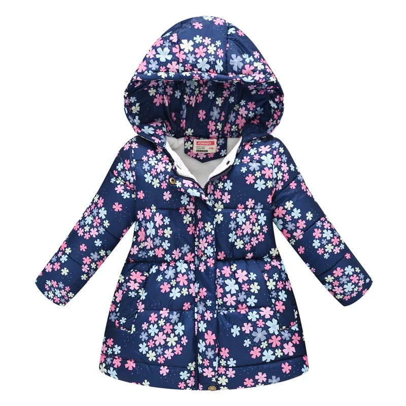 

Thick Section Keep Warm Girls Jackets Colorful Flower Print Autumn And Winter Kids Jacket Hooded Zipper Girls Coat Kids Clothes