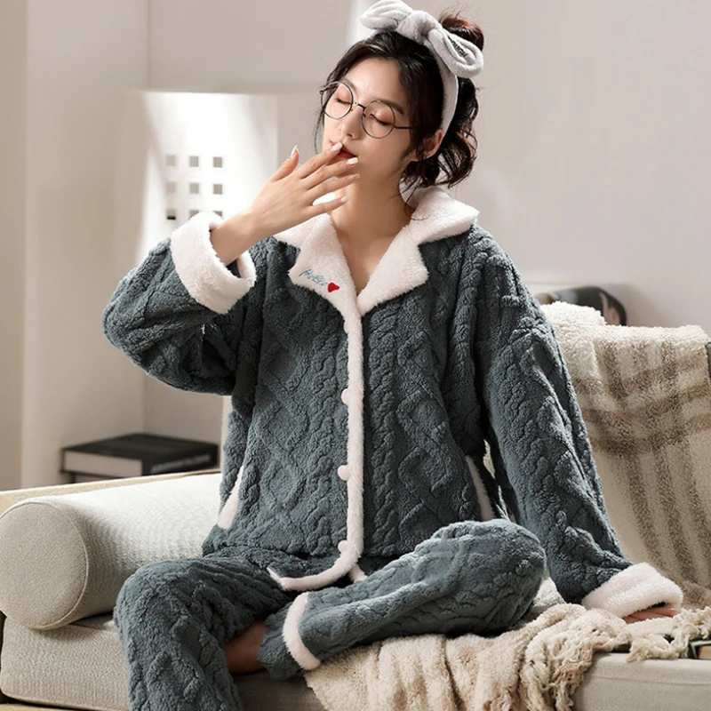 Nightgown Women's Mid-length Coral Velvet Warm Pajamas Sets Sleepwear Flannel Winter OuterwearHome Wear Clothing pijama mujer
