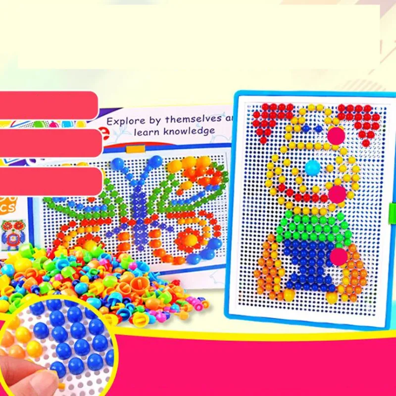 

296pcs Colorful Mushroom Nail Puzzle Toy Small Gifts for Kindergarten Pupil Jigsaw Puzzle Game Mosaic Pegboard Flapper