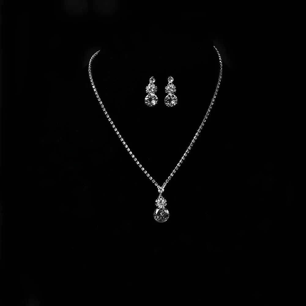 

L102 Романтический циркониевый Блестящий Свадебный набор с кристаллами посеребренное свадебное ожерелье и серьги комплект из 2 предметов