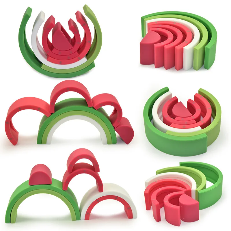 

Baby Food Grade Silicone Toy Montessori Rainbow Building Blocks DIY Creative Stacking Balance Game Educational Toy For Kids Gift