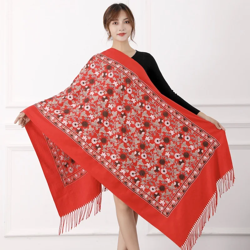 Гинкго билоба дерево с вышитыми цветами Кашемир Шарф Пряжа Применение шаль