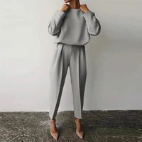 spring ins fashion 2 pieces casual o neck pullover tops and solid long pants outfitselegant office lady suits ol pants suit
