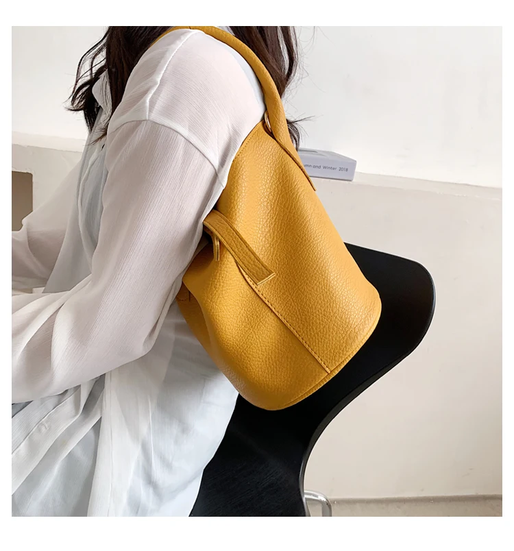 

Brand Designer PU Leather Women's Handbag Retro Simple Crossbody Bag Small Bucket Tote Handbag
