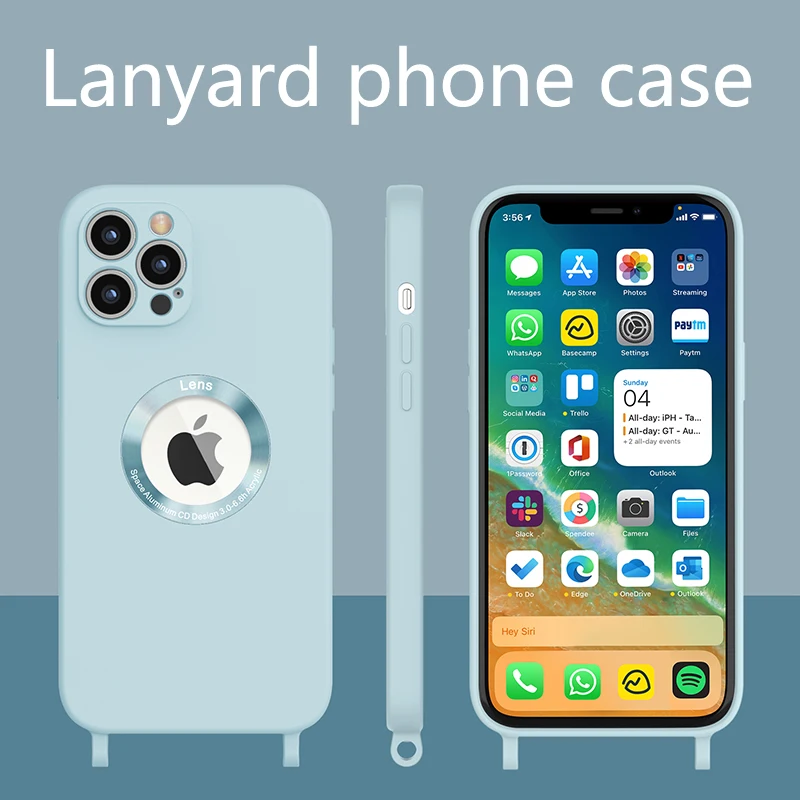 

Soft Ultra-Thin Phone Case For iPhone 7 8 Plus XS XR X 12 11 SE 2020 Mini Pro Max Silicagel Logo Luxury Anti Fall Lanyard Cover