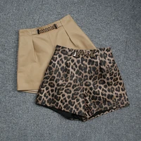 spring new designer womens high quality metal chain leopard genuine leather shorts a219