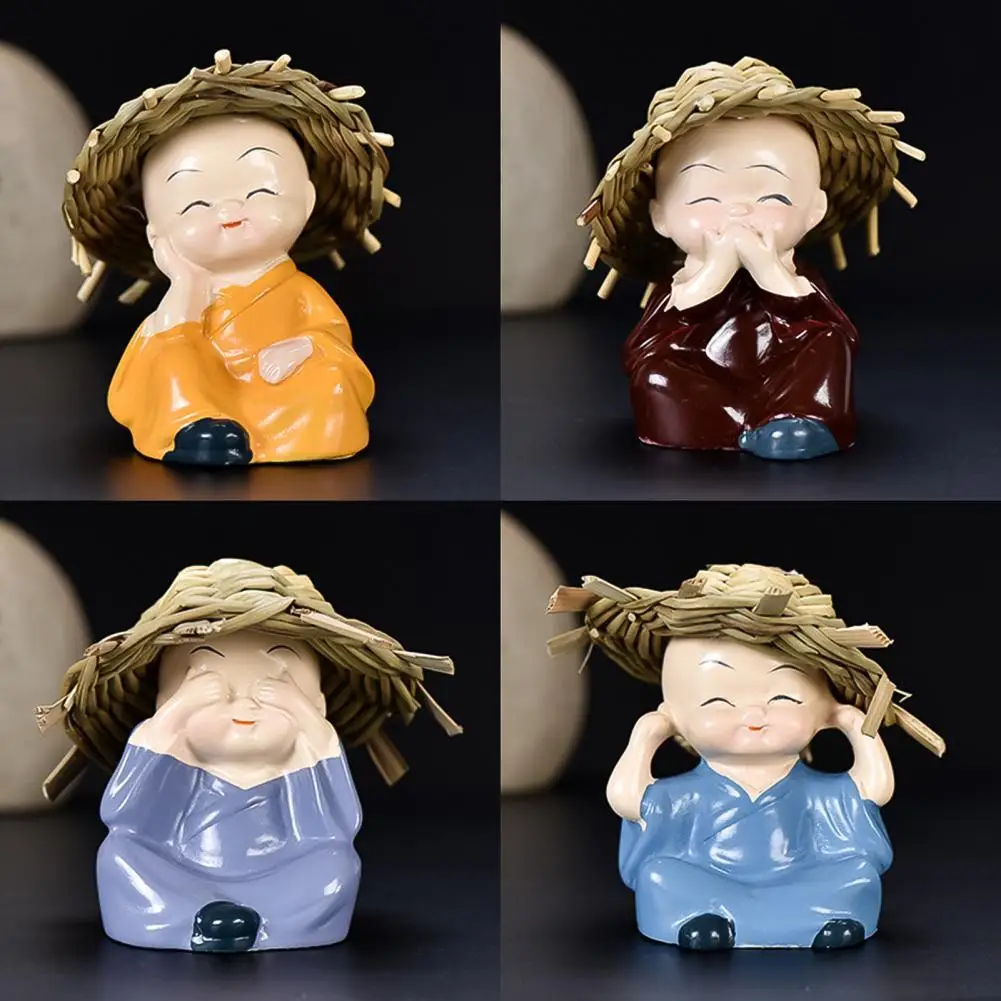 

4Pcs Little Monk Figurines Car Decoration Crafts Home Ornament Boy Accessories