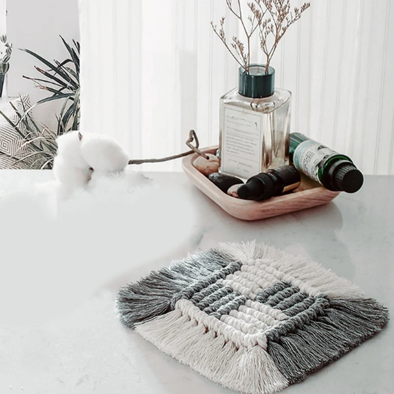 

3Pc Hand-Woven Cotton Rope Thick Anti-Scald Insulation Pad Heat-Resistant Table Mat Coaster and Bowl Mat