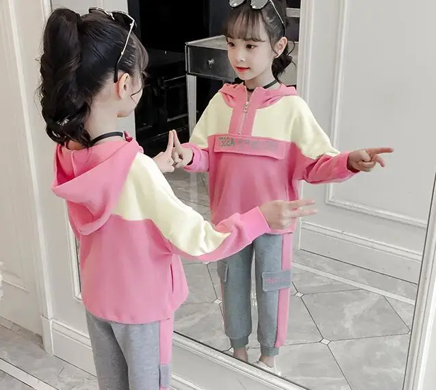 Сетчатый красный костюм для девочек Новинка осени 2019 повседневный из двух