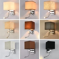 indoor hotel wall lights led fabrics wall lamp bedside bedroom applique sconce with switch usb e27 bulb interior headboard