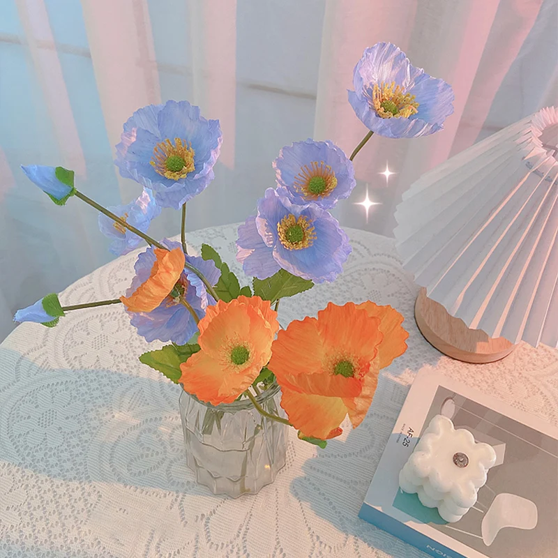 Домашний декор имитация цветов мака Шелковый цветок флокирование искусственные