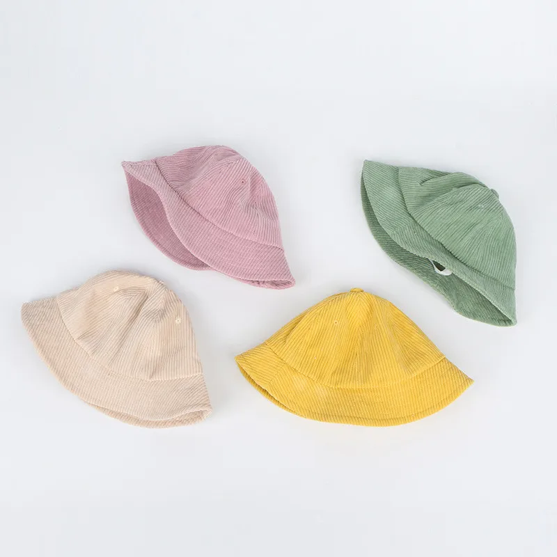 new Autumn Children Corduroy Bucket Hats Korean Style Candy Colors Outerdoor Vacation Caps Unisex Kids Fisherman | Детская одежда и