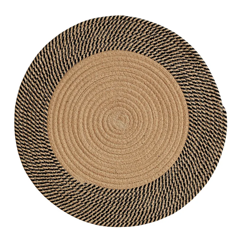 Джутовые круглые коврики японские искусственные с кисточками для гостиной