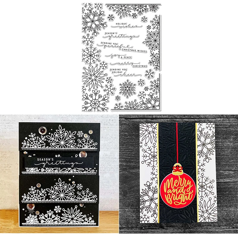 

Christmas Flower Borders Greeting Words Transparent Clear Silicone Stamp/seal for Diy Scrapbooking/photo Album Decor Card Making