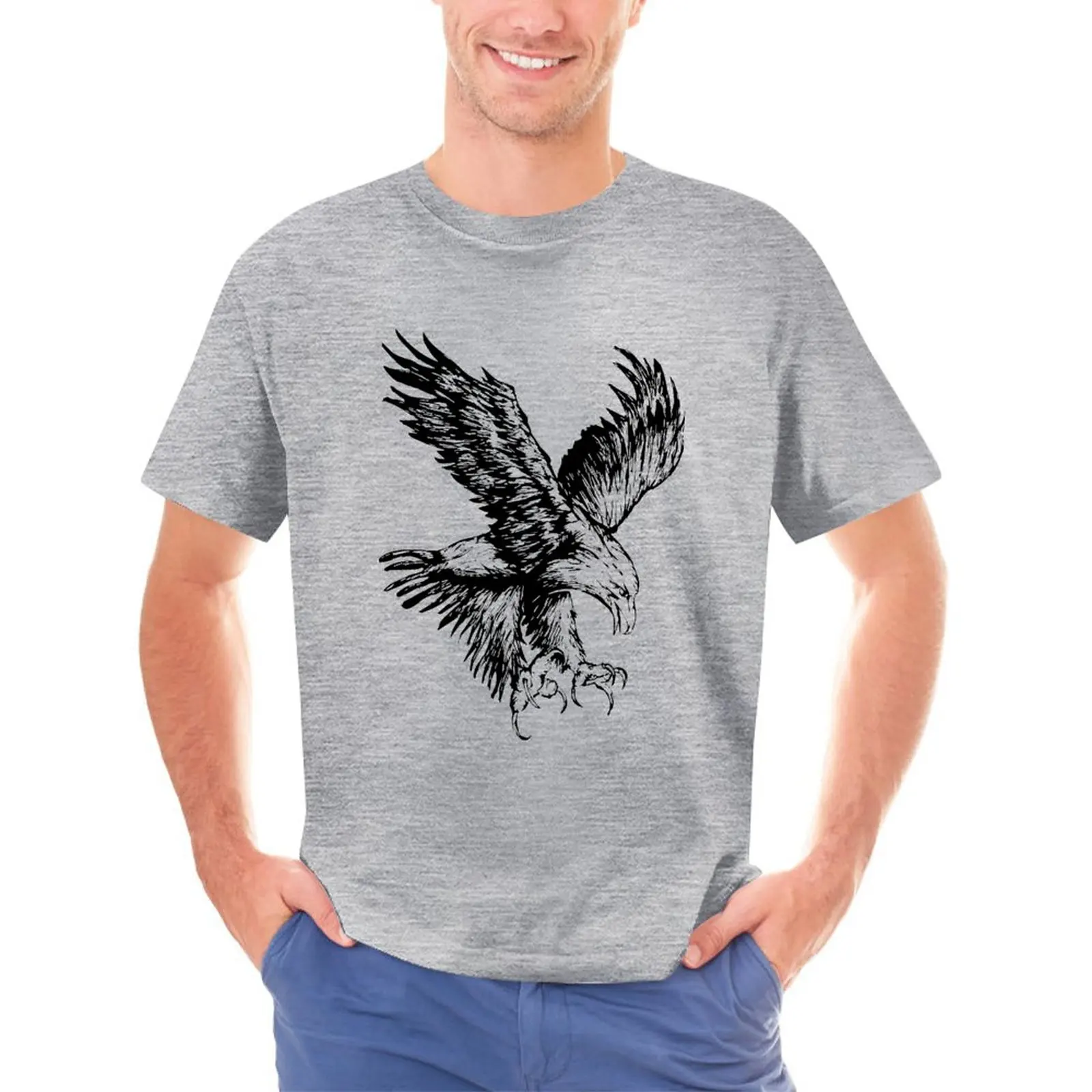 

Футболка мужская с принтом орла, 100 хлопок, оверсайз