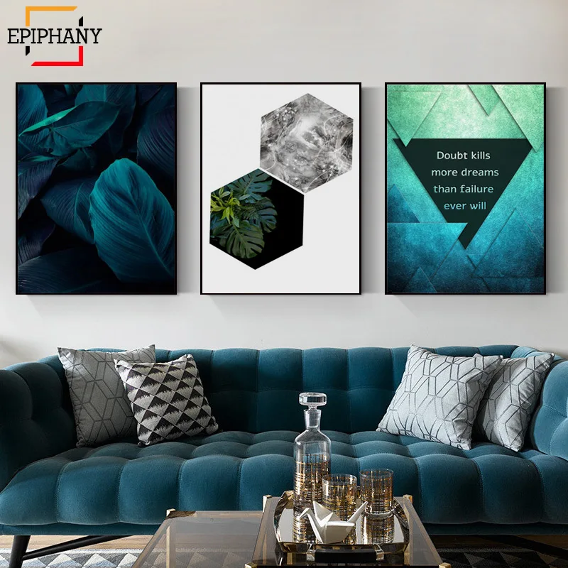 Современная Геометрия Зеленый Лист настенная живопись холст скандинавские