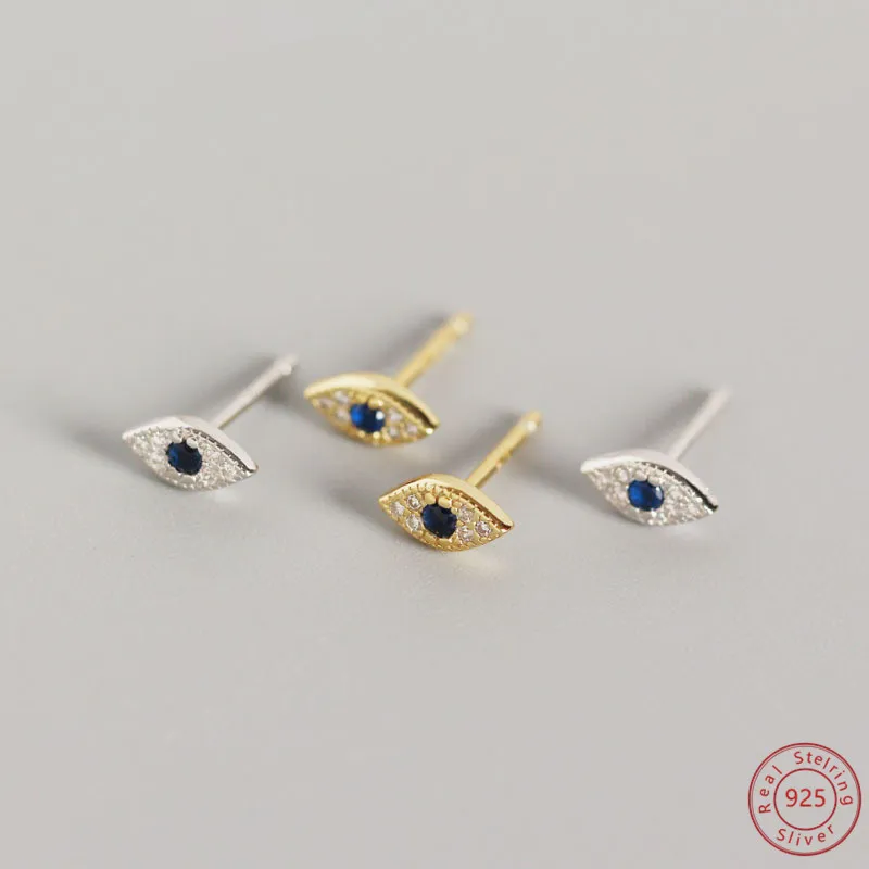 

JuneLeaf Pave Blue Zircon Demon Eyes Stud Earrings for Women Genuine 100% Sterling Silver Fashion Bihemian Evil Eye Jewelry Gift