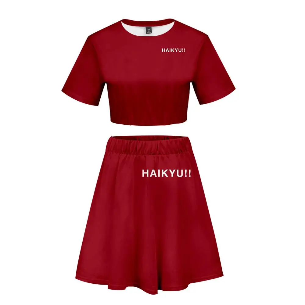 

Haikyuu 3D Two Piece Set Women Suits Harajuku Sexy Set Short Sleeve T-shirt and Short Skirt Piece Girl Summer Tracksuit Pullover