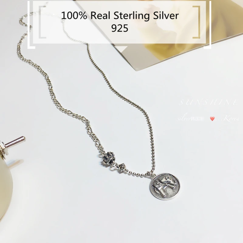 

Vintage 925 Sterling Silver Crown Necklace Ethnic Thai Silver Elephant Pendant BF Charm Animal Punk Style Chain Jewelry for Men
