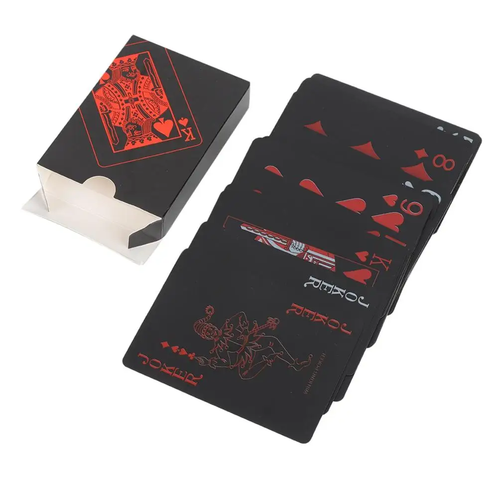 

Creative Luxury Black Plastic Poker PVC Waterproof Cool Black Red/Blue Foil Playing Cards Standard Size 52+2 Poker Game
