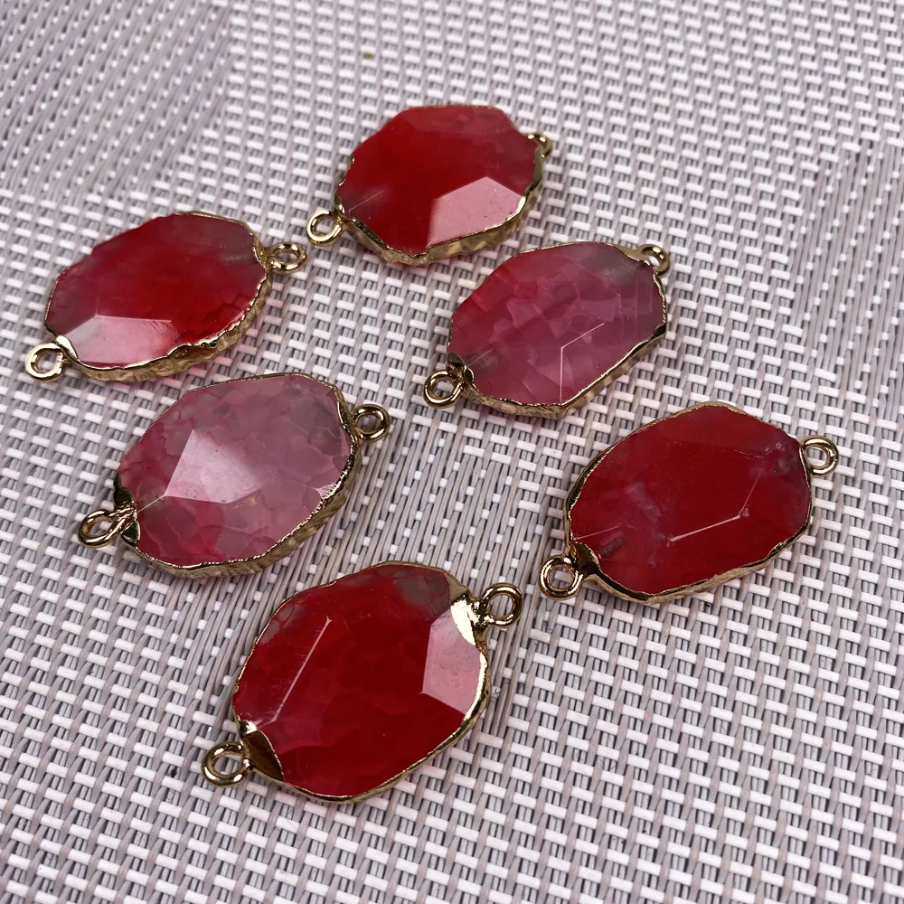 

Hot Sale Natural Irregular Faceted Gold-Plated Agates Stone Connector For Jewelry Making Bracelet Craft Accessories Size 23x40mm
