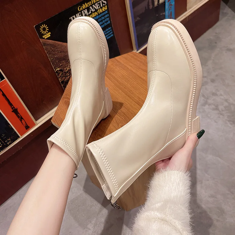 

Women's Zipper Ankle Boots Autumn and Winter New Warm Short Plush Short Boots Soft LeatherFlat WaterproofComfortableCasual Boots