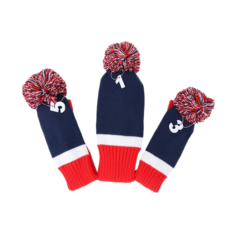 

3PCS Knitted Golf Head Covers 1-3-5 For Driver And Fairway Woods With Long Neck Design Sock Golf Club Headcovers Set
