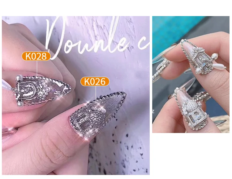 Серебряный 5 шт. Птица/Сердце/Любовь Купидон дизайн ногтей циркон Длинная цепочка Кулон Ювелирные изделия ногтей циркон алмаз ногтей циркон украшения